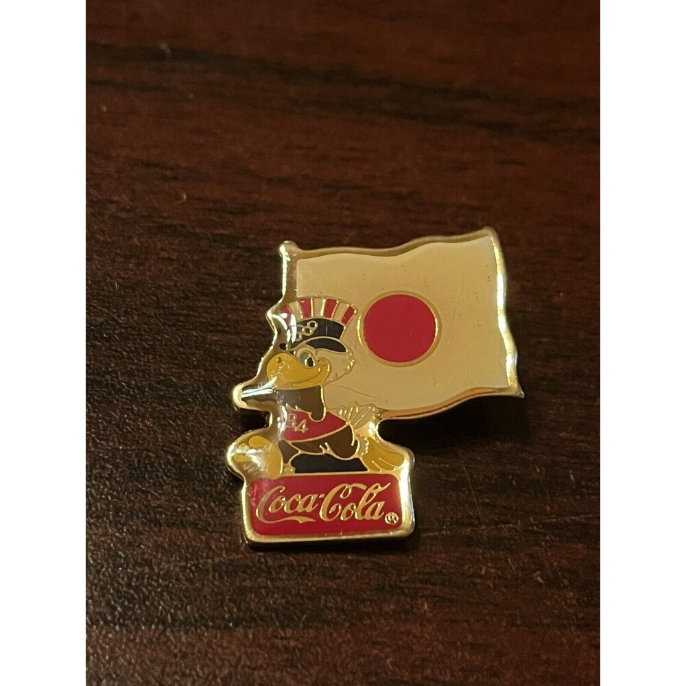 Vintage 1984 Los Angeles Olympics Coca Cola Sam‎ Eagle Japan Flag Lapel Pin